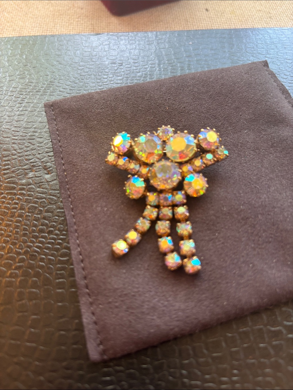 Aurora Crystal Bow Brooch - Gold-Tone Opal AB Rhinestones